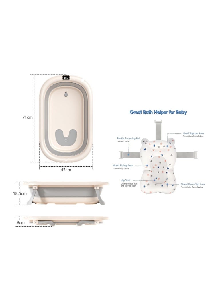 جيجيرو حوض استحمام قابل للطي للأطفال حديثي الولادة مع ميزان حرارة ووسادة عائمة ناعمة، حوض استحمام محمول للسفر مع فتحة تصريف، أحواض استحمام متينة قابلة للطي للأطفال من الرضع إلى الأطفال الصغار - Image 5